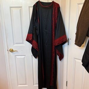 Black Maxi Kaftan with Red Embroidered Trim